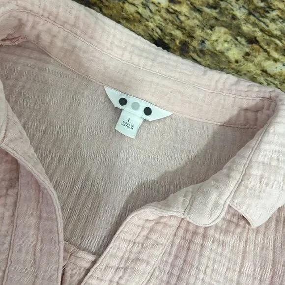 THREE DOTS Casual Soft Pink Double Gauze Shirt Dress With Pockets Size L - Picture 6 of 8